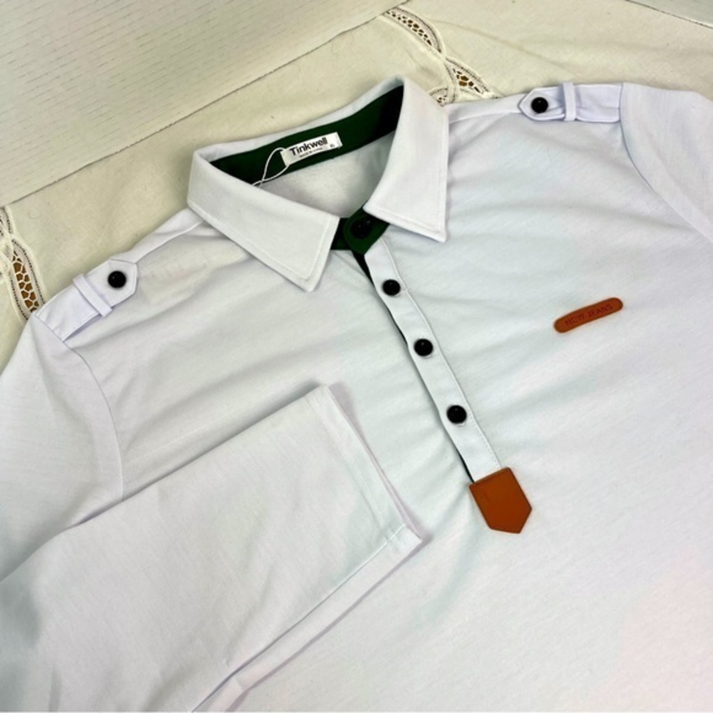 Tinkwell Mens‎ Long Sleeve Polo Shirt casual contrast collar with tag Sz. XLarge